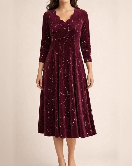 Women autumn and winter new fashionable V-neck long sleeved sequined dress | JRSEE:433c544f-21ea-4ff0-8582-b231b7e162be
