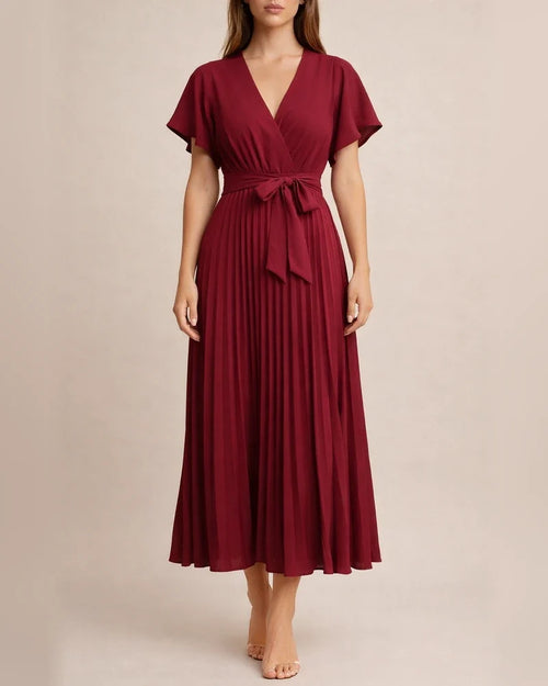 Women Casual Pleated Chiffon DressWith Lotus Leaf Sleeve Strap | JRSEE:0ce0de6b-3510-43cc-9493-0da6a65294d4