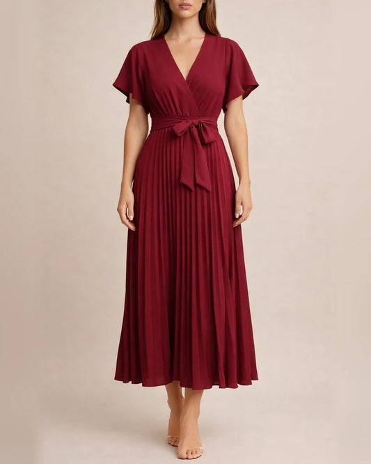 Women Casual Pleated Chiffon DressWith Lotus Leaf Sleeve Strap | JRSEE:0ce0de6b-3510-43cc-9493-0da6a65294d4