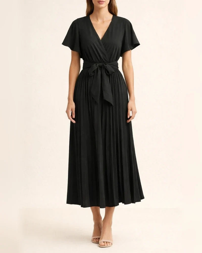 Women Casual Pleated Chiffon DressWith Lotus Leaf Sleeve Strap | JRSEE:4b551b87-e81e-4de3-af6f-f36614ae7e60