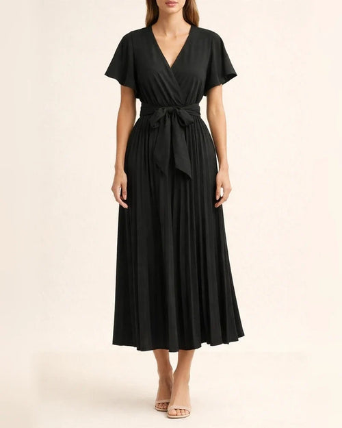Women Casual Pleated Chiffon DressWith Lotus Leaf Sleeve Strap | JRSEE:4b551b87-e81e-4de3-af6f-f36614ae7e60