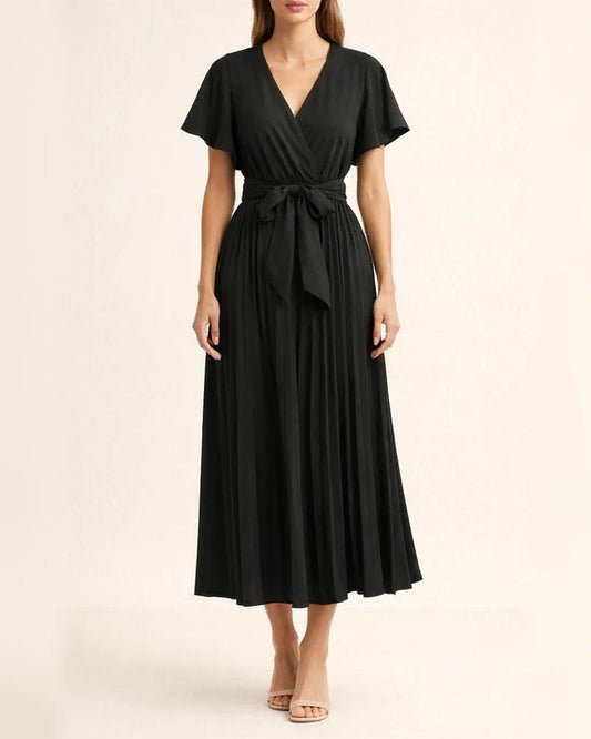Women Casual Pleated Chiffon DressWith Lotus Leaf Sleeve Strap | JRSEE:4b551b87-e81e-4de3-af6f-f36614ae7e60