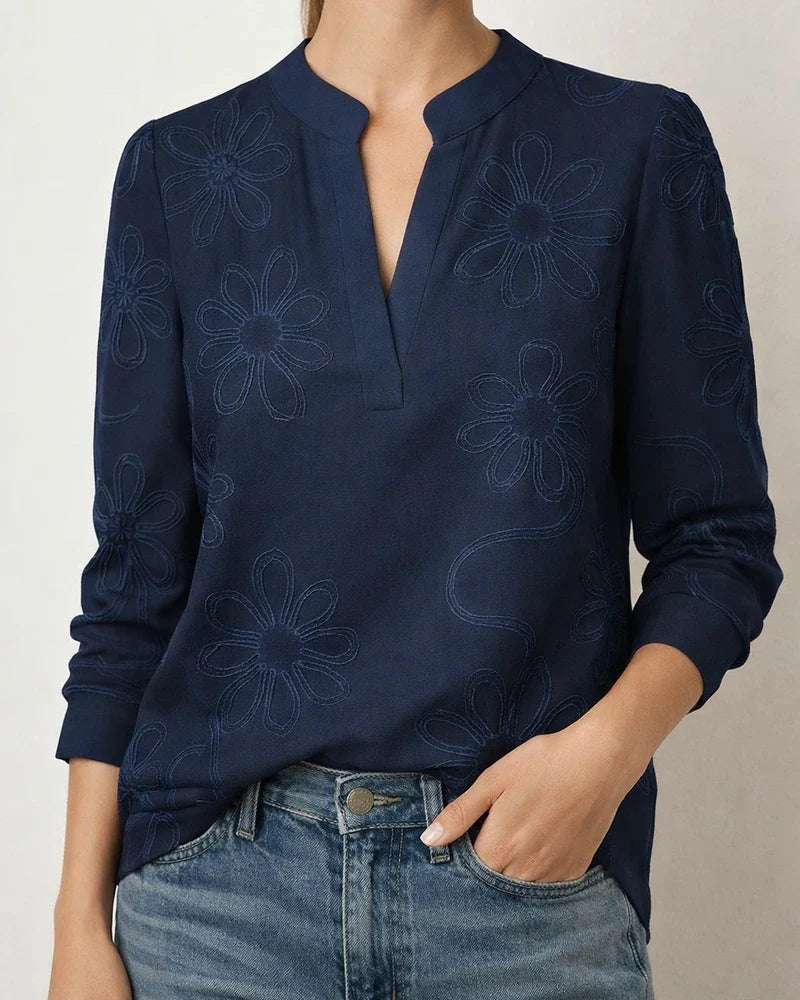 Women's 3D-Printed Casual Spring/Summer Long-Sleeve V-Neck Shirt 2 | JRSEE:3dd93867-3ab6-45ea-b3f0-257e9e55ed97