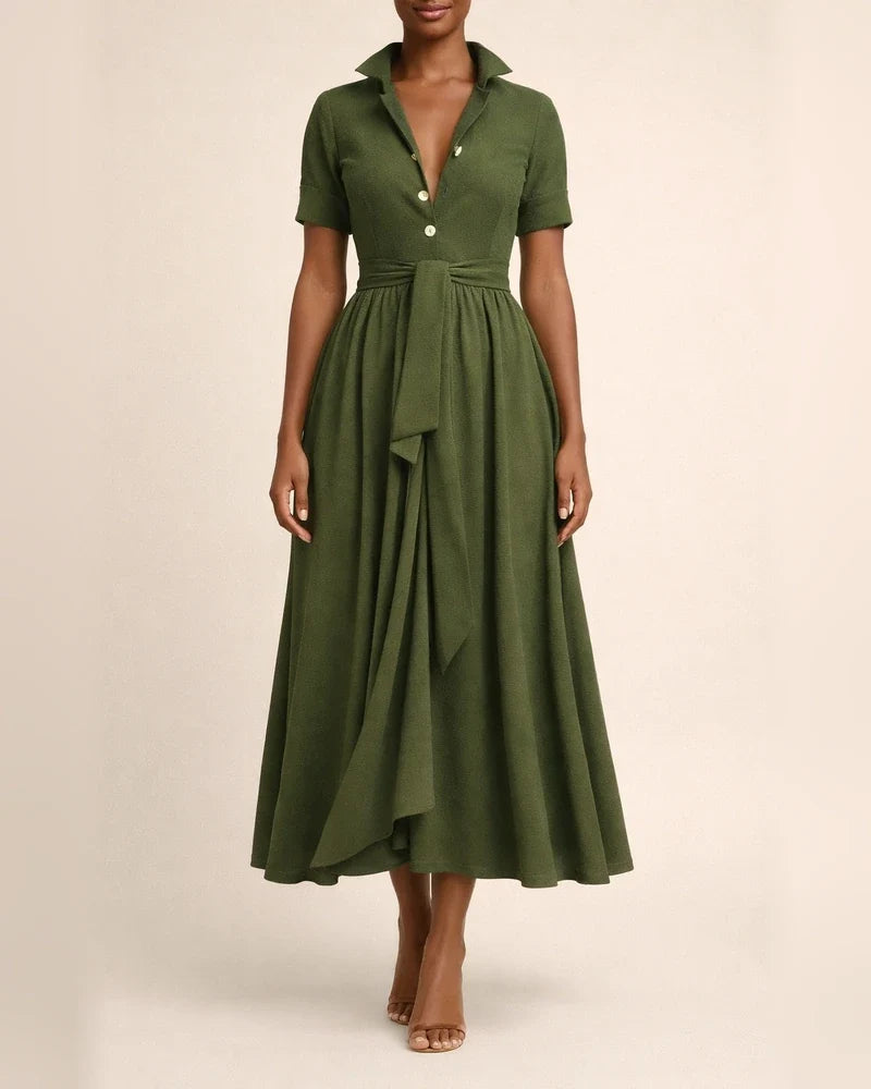 Women's A-Line Dress Midi Dress - Half Sleeve Split Summer Fall V Neck Hot Sexy Army Green Orange S M L XL | JRSEE:6fec8465-1184-476c-b5ab-64f3943469f5