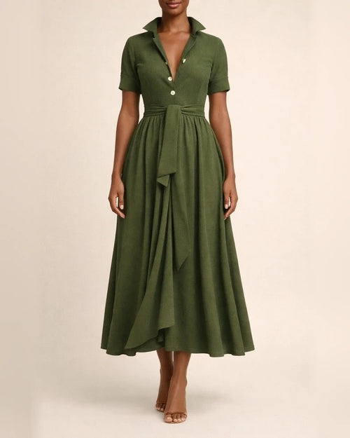Women's A-Line Dress Midi Dress - Half Sleeve Split Summer Fall V Neck Hot Sexy Army Green Orange S M L XL | JRSEE:6fec8465-1184-476c-b5ab-64f3943469f5