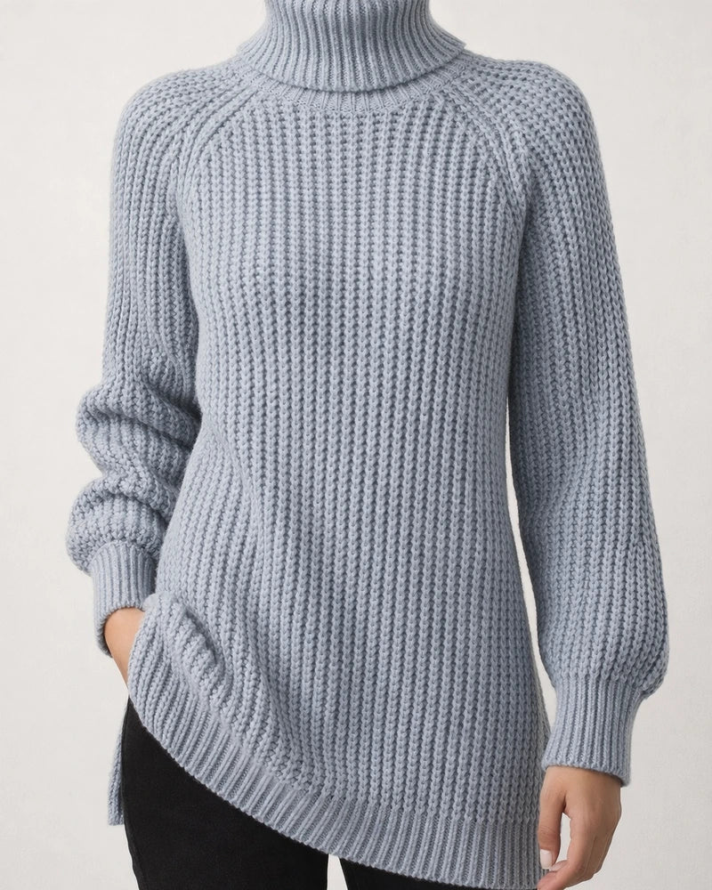 Women's Autumn and Winter Knit Sweater Medium Long Shoulder Sleeve High Lapel Split Sweater High Neck Solid Color Sweater | JRSEE:fd697ecb-4954-42b7-9c2f-6657676b4f06