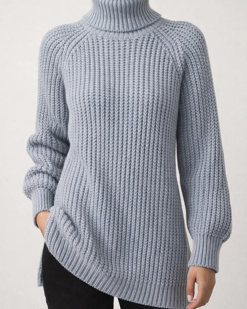 Women's Autumn and Winter Knit Sweater Medium Long Shoulder Sleeve High Lapel Split Sweater High Neck Solid Color Sweater | JRSEE:fd697ecb-4954-42b7-9c2f-6657676b4f06