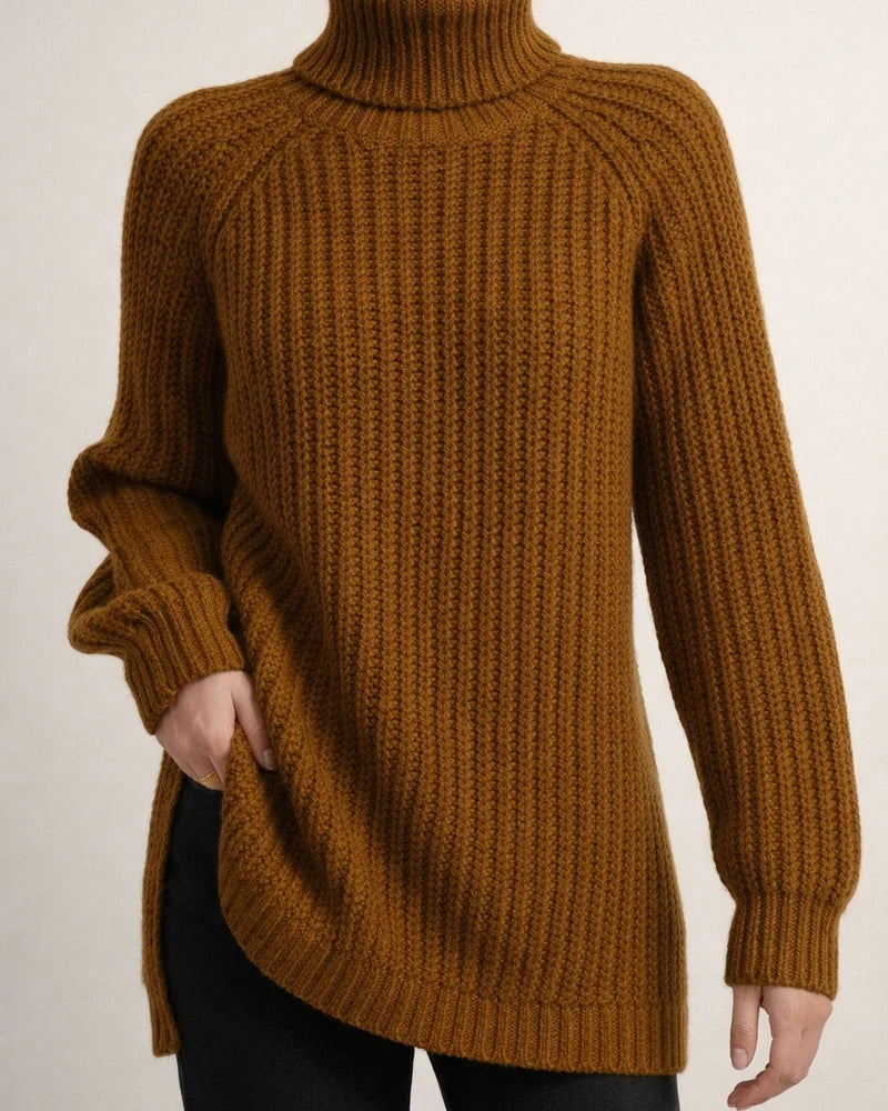 Women's Autumn and Winter Knit Sweater Medium Long Shoulder Sleeve High Lapel Split Sweater High Neck Solid Color Sweater | JRSEE:8b904cac-c235-440f-b01b-5ea1ada754b1