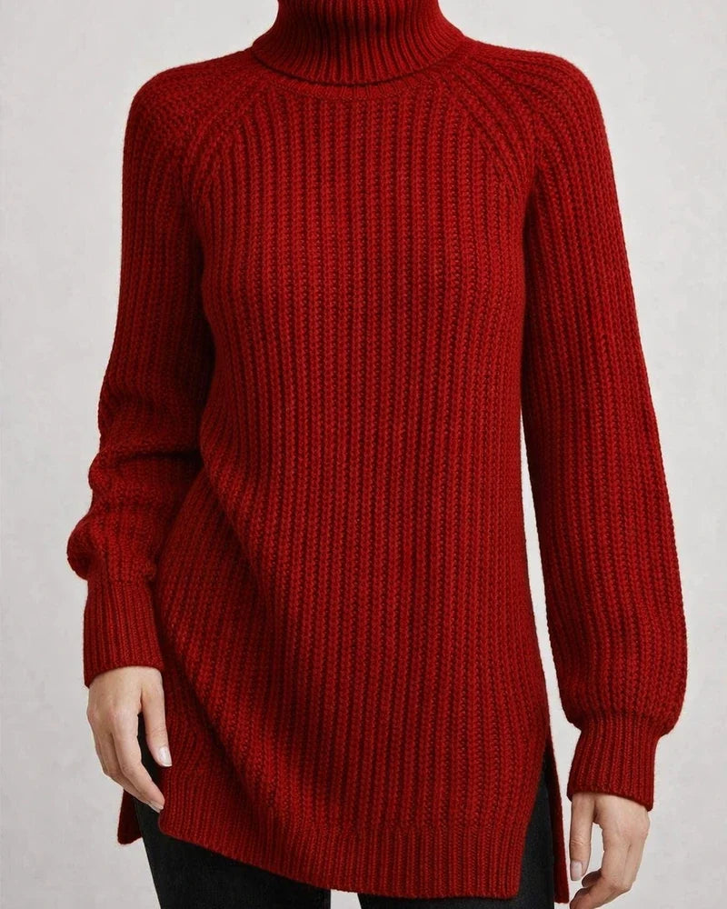 Women's Autumn and Winter Knit Sweater Medium Long Shoulder Sleeve High Lapel Split Sweater High Neck Solid Color Sweater | JRSEE:a26b3e08-6a10-45af-b116-2c63f1c4c833