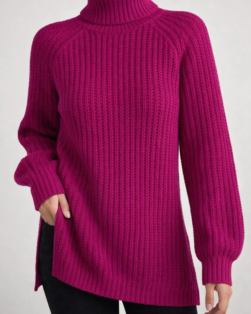 Women's Autumn and Winter Knit Sweater Medium Long Shoulder Sleeve High Lapel Split Sweater High Neck Solid Color Sweater | JRSEE:39fc9a8f-a357-4d33-a6d4-8614aa515fdd
