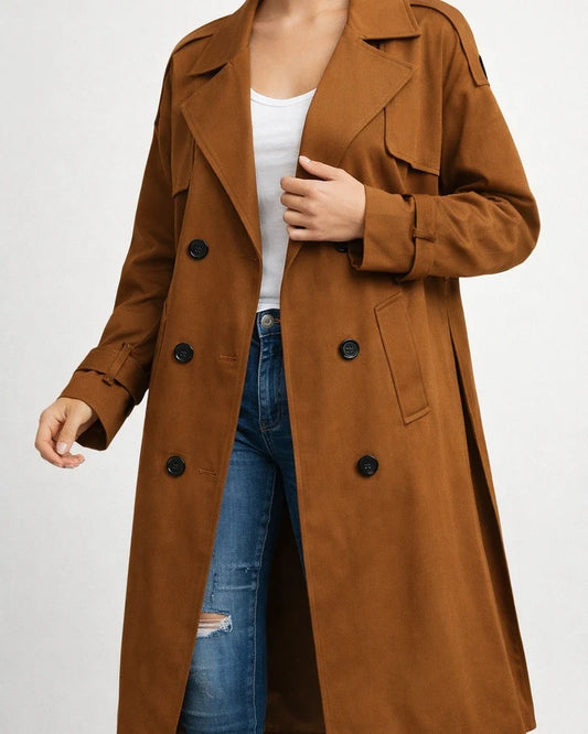 Women's Autumn and Winter Solid Color Long Windbreaker Jacket | JRSEE:f67a711f-4467-463b-a7a6-f478512ba830