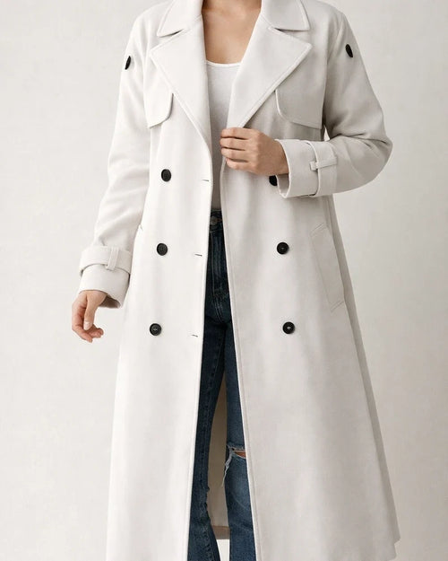 Women's Autumn and Winter Solid Color Long Windbreaker Jacket | JRSEE:ffae0939-c9e8-4732-a76f-990131f94107