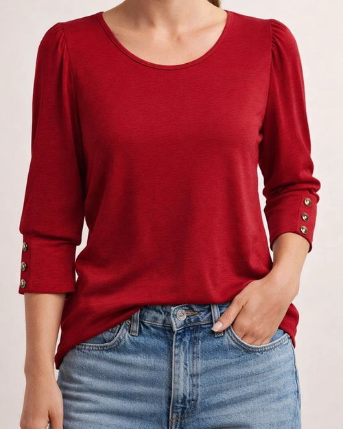Women's Autumn Printed 3/4 Sleeve Button-Up Round Neck T-Shirt Printed T-Shirt | JRSEE:b0cd1c35-cc83-4b81-8e7f-281e14a7b5f7