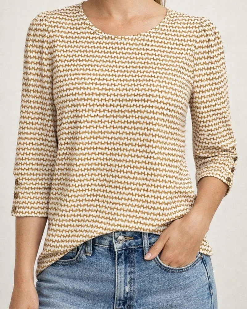 Women's Autumn Printed 3/4 Sleeve Button-Up Round Neck T-Shirt Printed T-Shirt | JRSEE:33edd4b2-bb1b-44d7-889d-2fc3afe0ac5a