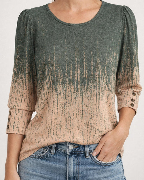 Women's Autumn Printed 3/4 Sleeve Button-Up Round Neck T-Shirt Printed T-Shirt | JRSEE:28c39669-91be-4c38-99c2-086d7f6b884e