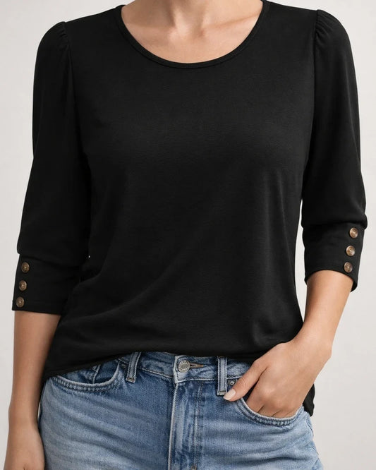 Women's Autumn Printed 3/4 Sleeve Button-Up Round Neck T-Shirt Printed T-Shirt | JRSEE:29abd42d-8fc9-4280-8fa3-835dccdcc402