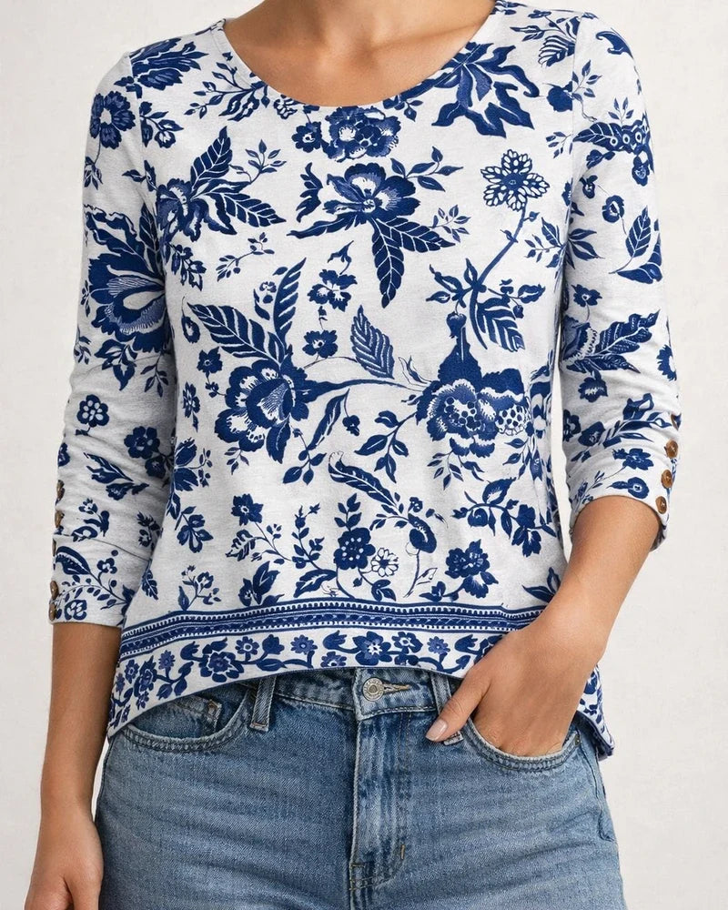 Women's Autumn Printed 3/4 Sleeve Button-Up Round Neck T-Shirt Printed T-Shirt | JRSEE:9a1852e0-952c-4980-9a88-b1280220236b