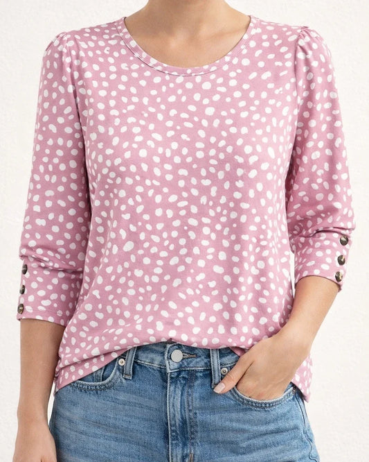 Women's Autumn Printed 3/4 Sleeve Button-Up Round Neck T-Shirt Printed T-Shirt | JRSEE:173dddab-f0f3-405f-aa15-dde84b9cdfbb