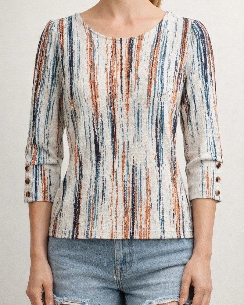 Women's Autumn Printed 3/4 Sleeve Button-Up Round Neck T-Shirt Printed T-Shirt | JRSEE:ad7bf99c-c23e-482b-897e-95cfdd3145f3