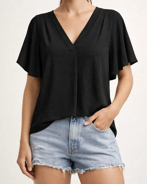 Women's Blouse Chiffon Solid / Plain Color Basic V Neck Flare Cuff Sleeve Summer Light Blue Black White Pink Navy Blue | JRSEE:4d3254c1-6de7-4cc4-9517-7dba2cd9f89a