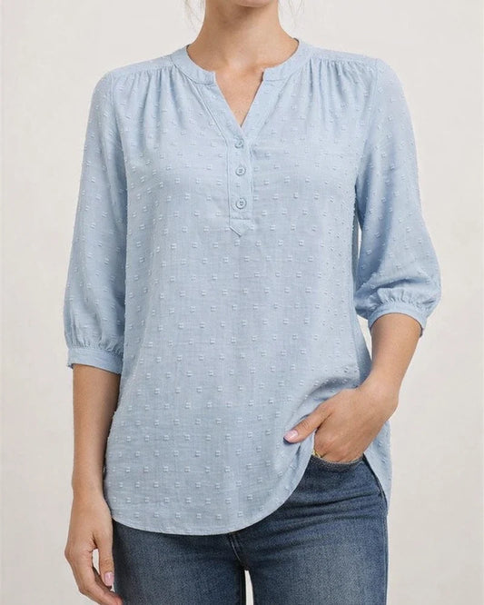 Women's Blouse Jacquard Solid / Plain Color Basic V Neck Summer Light Blue Black White Pink Dark Pink | JRSEE:68e898cd-48d7-42f4-bfe4-3e5360fa8264
