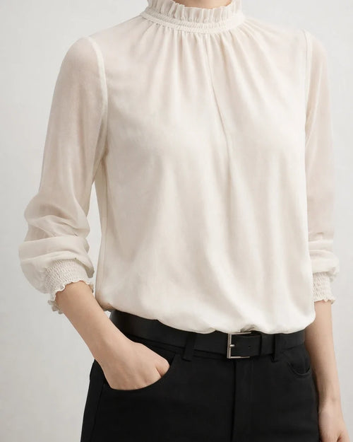 Women's Blouse Shirt Eyelet top Wine Green Blue Mesh See Through Long Sleeve Work Basic Business Casual Regular Regular Fit Lantern Sleeve | JRSEE:21ba0e5c-7378-4d57-a211-4e677235b5c2