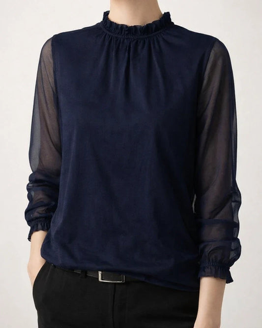 Women's Blouse Shirt Eyelet top Wine Green Blue Mesh See Through Long Sleeve Work Basic Business Casual Regular Regular Fit Lantern Sleeve | JRSEE:fe4e30ed-013f-4460-8b4b-c34cd3bd971f