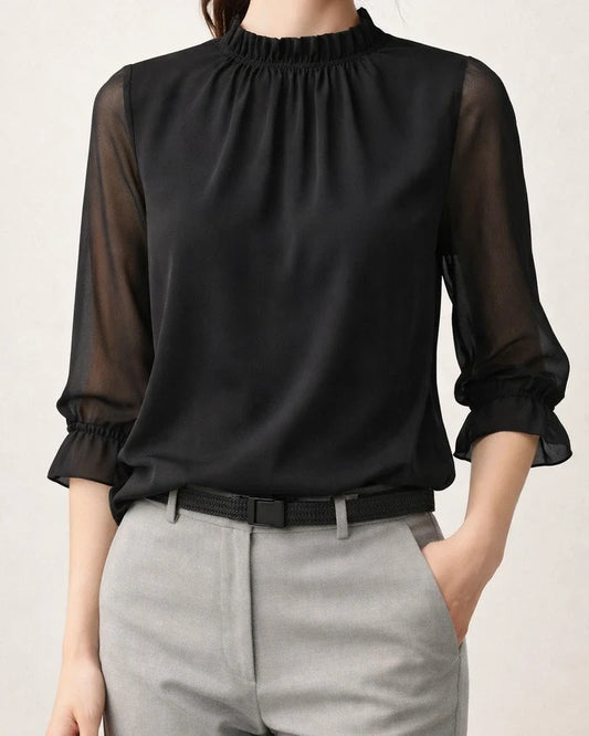 Women's Blouse Shirt Eyelet top Wine Green Blue Mesh See Through Long Sleeve Work Basic Business Casual Regular Regular Fit Lantern Sleeve | JRSEE:dd7dfb11-b6d7-4ec2-973b-4bf6b8d97785