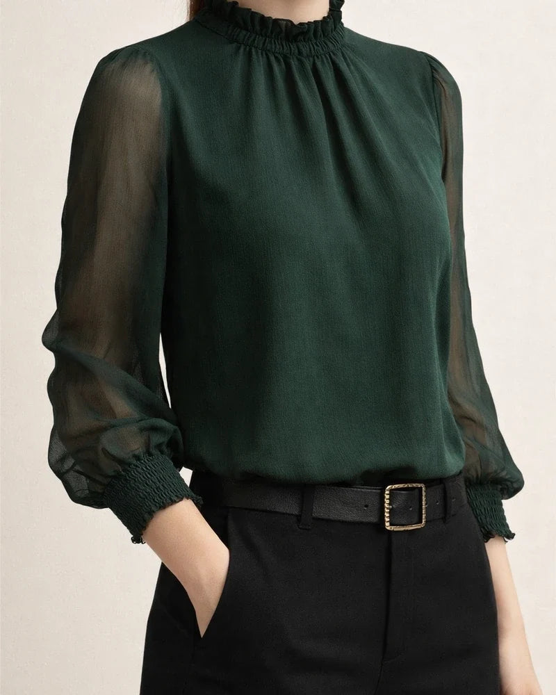 Women's Blouse Shirt Eyelet top Wine Green Blue Mesh See Through Long Sleeve Work Basic Business Casual Regular Regular Fit Lantern Sleeve | JRSEE:74fc2312-a452-4461-bd7b-4e907117dcd7