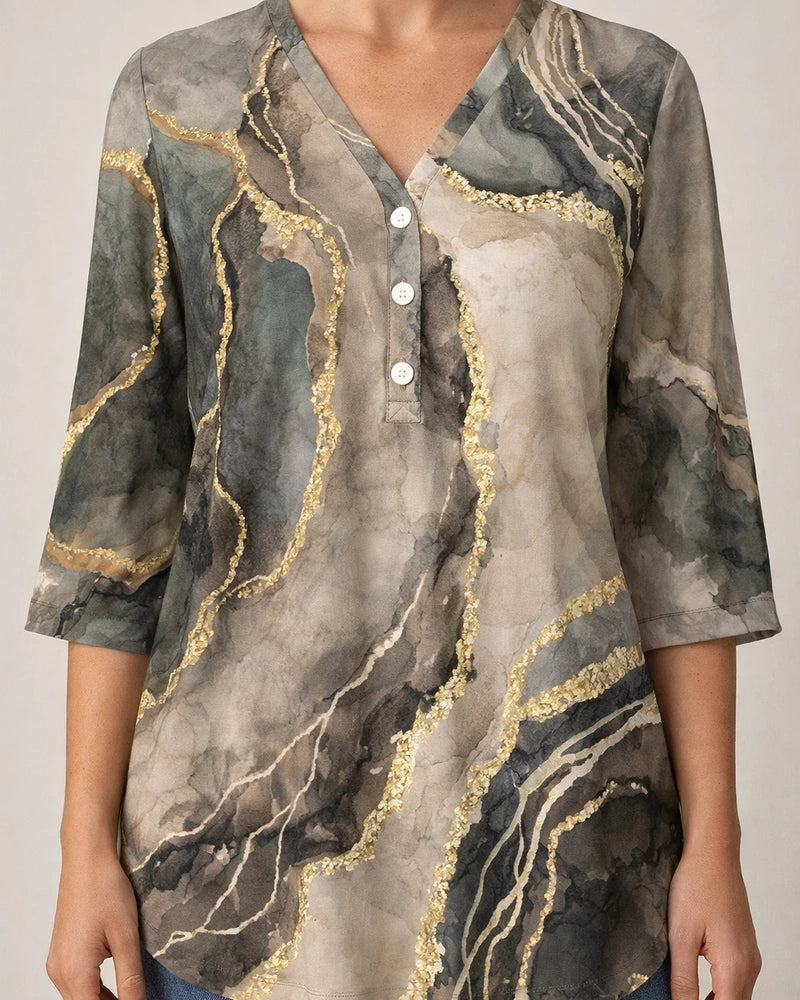 Women's Blouse Shirt Khaki Flower Button Print Long Sleeve Daily Weekend Streetwear Casual V Neck Regular S / 3D Print | JRSEE:36179879-0be1-4cf1-b48f-3b73e8e16ae1