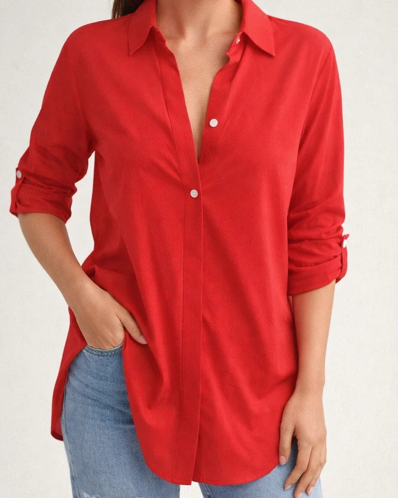 Women's Blouse Shirt Pink Red White Solid Color Plain Button Long Sleeve Casual Daily Basic Streetwear Casual Shirt Collar Regular S | JRSEE:f95d6767-594f-4a57-8941-cf7dd0f95759