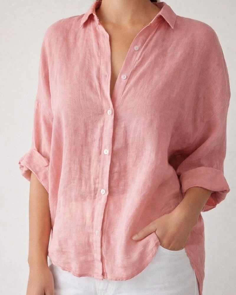 Women's Buttons Long-sleeved Shirt Cotton and Linen Solid Color Lapel Loose Shirt Casual Shirt | JRSEE:07b8371e-f378-40a6-9b0a-7d1fcad1504e