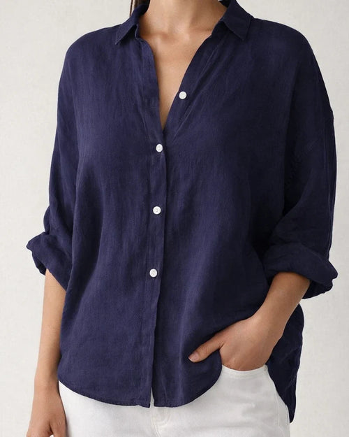 Women's Buttons Long-sleeved Shirt Cotton and Linen Solid Color Lapel Loose Shirt Casual Shirt | JRSEE:18d52b92-a9cc-4b05-83d1-aaaeb65da6a0