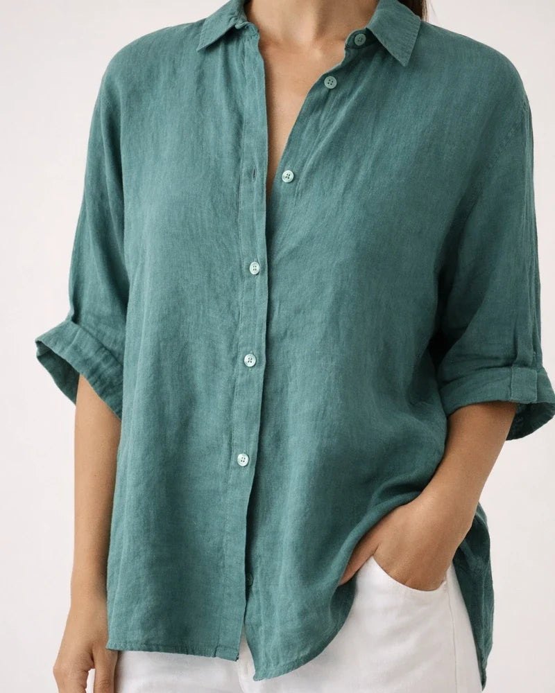 Women's Buttons Long-sleeved Shirt Cotton and Linen Solid Color Lapel Loose Shirt Casual Shirt | JRSEE:85ef5281-a9e2-4057-a2a9-ea8e7dea4933