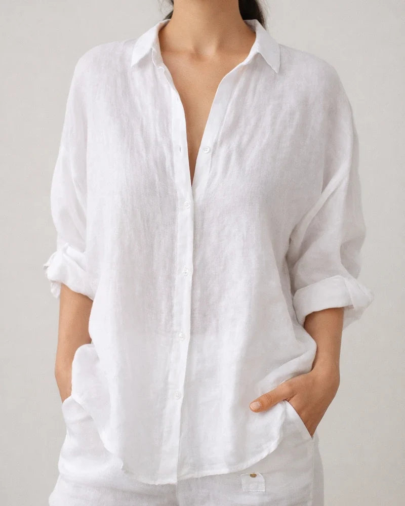 Women's Buttons Long-sleeved Shirt Cotton and Linen Solid Color Lapel Loose Shirt Casual Shirt | JRSEE:3461e3d9-c701-4b7a-89eb-fbfa19b4fe8e