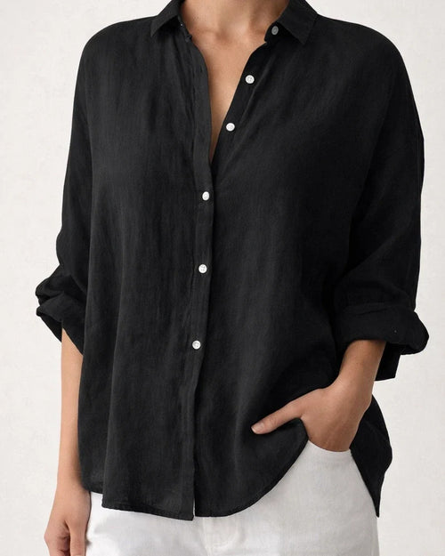 Women's Buttons Long-sleeved Shirt Cotton and Linen Solid Color Lapel Loose Shirt Casual Shirt | JRSEE:13ba042e-5169-4fb7-95bd-19c5c17637c1