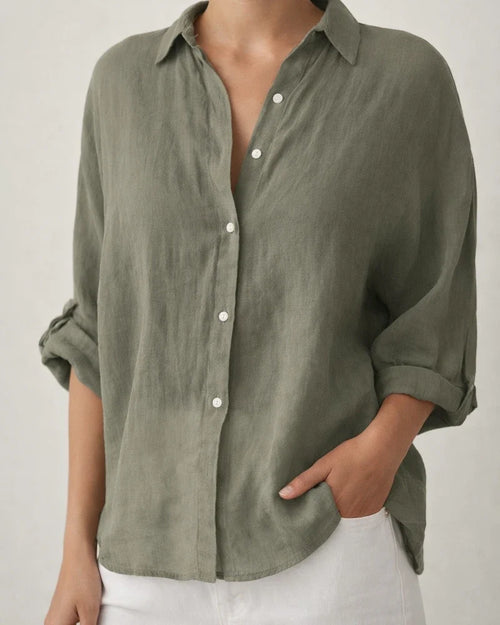 Women's Buttons Long-sleeved Shirt Cotton and Linen Solid Color Lapel Loose Shirt Casual Shirt | JRSEE:3a15cc51-c7be-458f-a85f-26fa7d48a569