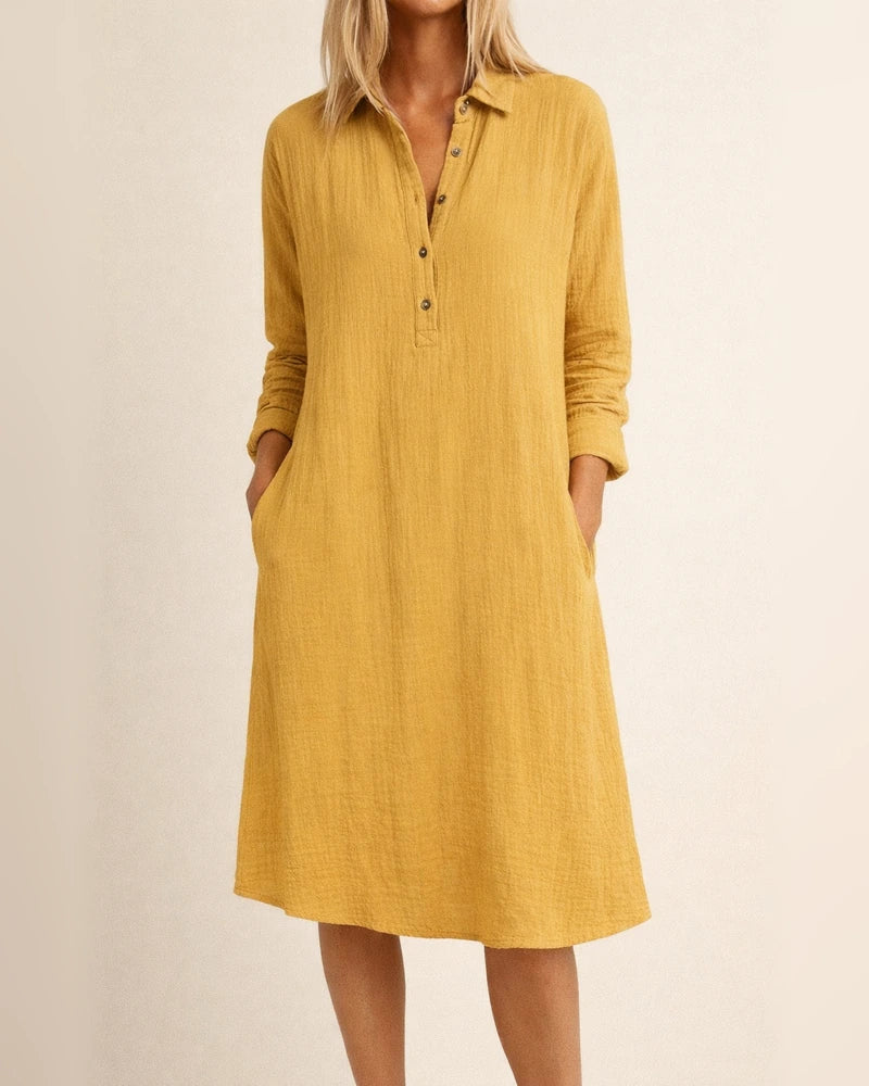Women's Casual Dress Shirt Dress Shift Dress Midi Dress Yellow Navy Blue White Long Sleeve Pure Color Button Winter Fall Spring Shirt Collar Basic Winter Dress Daily Vacation 2022 S M L XL XXL 3XL | JRSEE:cc9a5415-afdb-4d4d-aa95-caf9073a22a8