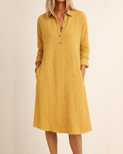Women's Casual Dress Shirt Dress Shift Dress Midi Dress Yellow Navy Blue White Long Sleeve Pure Color Button Winter Fall Spring Shirt Collar Basic Winter Dress Daily Vacation 2022 S M L XL XXL 3XL | JRSEE:cc9a5415-afdb-4d4d-aa95-caf9073a22a8
