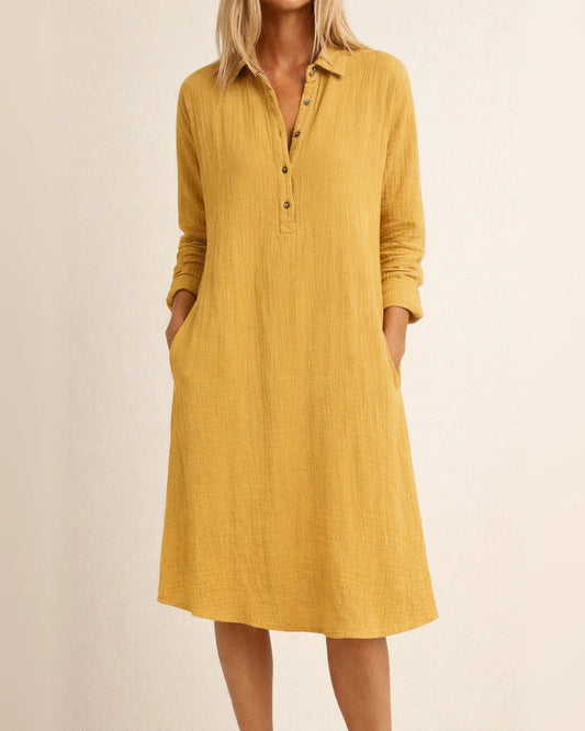Women's Casual Dress Shirt Dress Shift Dress Midi Dress Yellow Navy Blue White Long Sleeve Pure Color Button Winter Fall Spring Shirt Collar Basic Winter Dress Daily Vacation 2022 S M L XL XXL 3XL | JRSEE:cc9a5415-afdb-4d4d-aa95-caf9073a22a8
