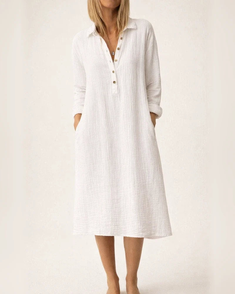 Women's Casual Dress Shirt Dress Shift Dress Midi Dress Yellow Navy Blue White Long Sleeve Pure Color Button Winter Fall Spring Shirt Collar Basic Winter Dress Daily Vacation 2022 S M L XL XXL 3XL | JRSEE:7d61650b-627e-4f65-b9d6-753b8002e5cb