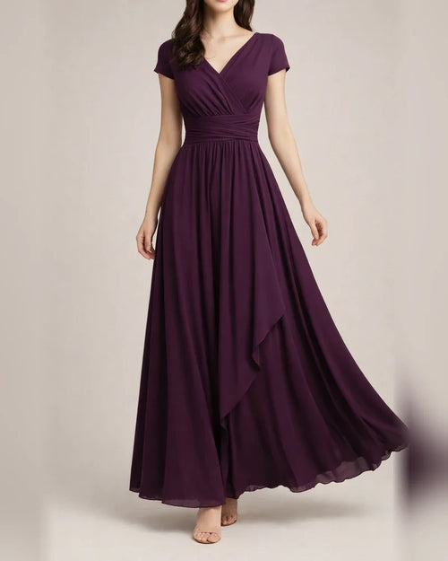 Women's Casual Dress Swing Dress Long Dress Maxi Dress Black Purple Wine Short Sleeve Pure Color Ruched Spring Summer V Neck Modern Daily Wedding Guest Date Slim 2022 S M L XL XXL 3XL 4XL 5XL | JRSEE:535b09c4-2f42-4ba9-93c5-ed21db4a0110