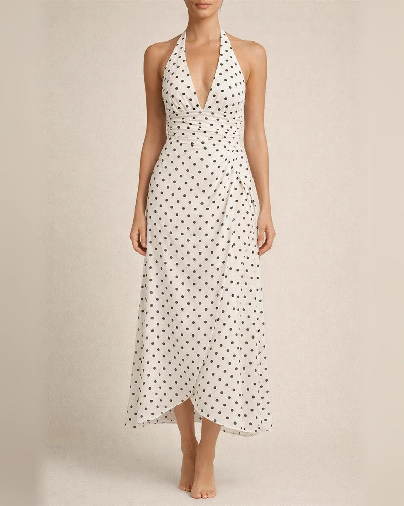 Women's Casual Dress Swing Dress Polka Dot Dress Long Dress Maxi Dress Green Black Blue Sleeveless Polka Dot Print Spring Summer Halter Neck Gothic Daily 2022 S M L XL | JRSEE:919e49ec-df02-43d3-9a59-92b46d06f7cd