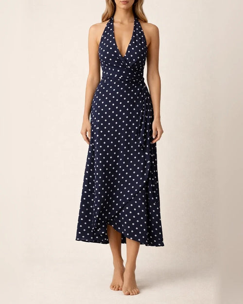 Women's Casual Dress Swing Dress Polka Dot Dress Long Dress Maxi Dress Green Black Blue Sleeveless Polka Dot Print Spring Summer Halter Neck Gothic Daily 2022 S M L XL | JRSEE:a48cba92-4975-4460-9e5e-b070abc66c58