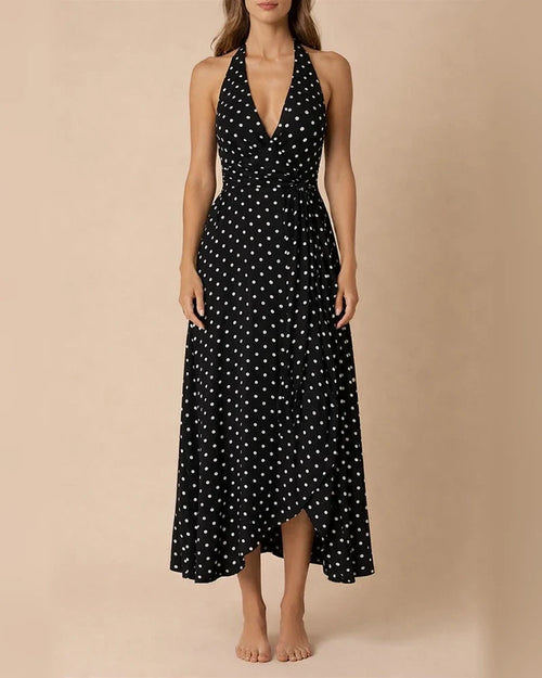 Women's Casual Dress Swing Dress Polka Dot Dress Long Dress Maxi Dress Green Black Blue Sleeveless Polka Dot Print Spring Summer Halter Neck Gothic Daily 2022 S M L XL | JRSEE:9a3ab637-765b-48a3-99d5-a165fe88f25f
