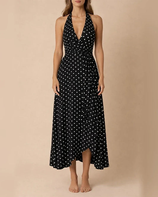 Women's Casual Dress Swing Dress Polka Dot Dress Long Dress Maxi Dress Green Black Blue Sleeveless Polka Dot Print Spring Summer Halter Neck Gothic Daily 2022 S M L XL | JRSEE:9a3ab637-765b-48a3-99d5-a165fe88f25f