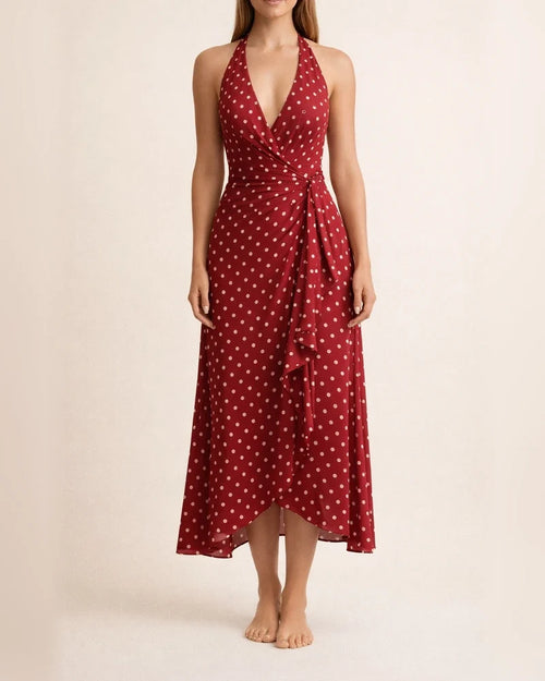 Women's Casual Dress Swing Dress Polka Dot Dress Long Dress Maxi Dress Green Black Blue Sleeveless Polka Dot Print Spring Summer Halter Neck Gothic Daily 2022 S M L XL | JRSEE:e234b8ae-96c9-4330-b24f-07b530addaab