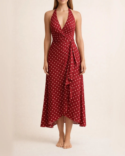 Women's Casual Dress Swing Dress Polka Dot Dress Long Dress Maxi Dress Green Black Blue Sleeveless Polka Dot Print Spring Summer Halter Neck Gothic Daily 2022 S M L XL | JRSEE:e234b8ae-96c9-4330-b24f-07b530addaab