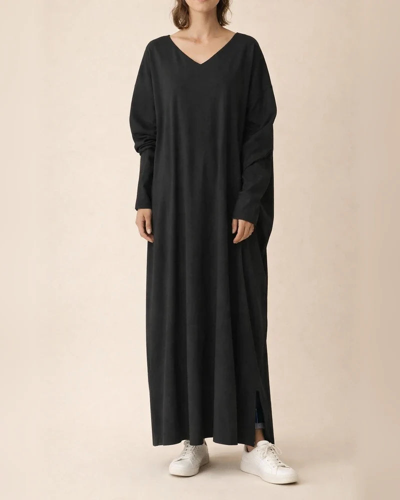 Women's Casual Dress T Shirt Dress Tee Dress Shift Dress Long Dress Maxi Dress Black Army Green Gray Long Sleeve Pure Color Split Winter Fall Spring V Neck Basic Winter Dress Daily Vacation Loose Fit | JRSEE:fc70da6a-7a40-457a-b7d9-6b9dbf57222c