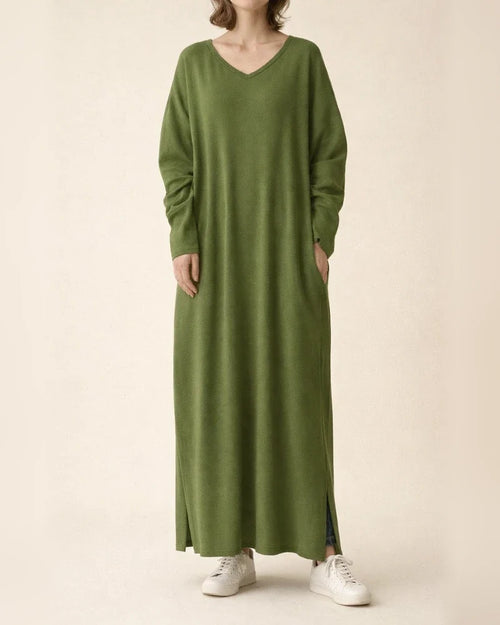 Women's Casual Dress T Shirt Dress Tee Dress Shift Dress Long Dress Maxi Dress Black Army Green Gray Long Sleeve Pure Color Split Winter Fall Spring V Neck Basic Winter Dress Daily Vacation Loose Fit | JRSEE:2312ebc9-810d-4dd3-865a-1503dd5fc254